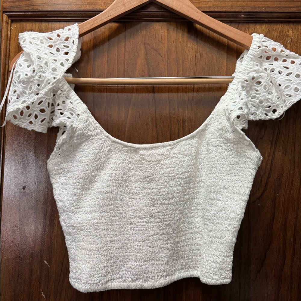 White Lace Sleeve Women's Top - H&M